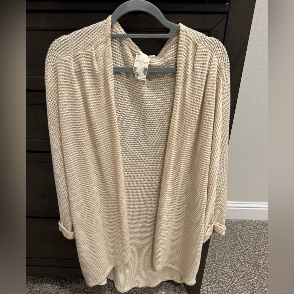 Blu Pepper Cream Open-Front Cardigan